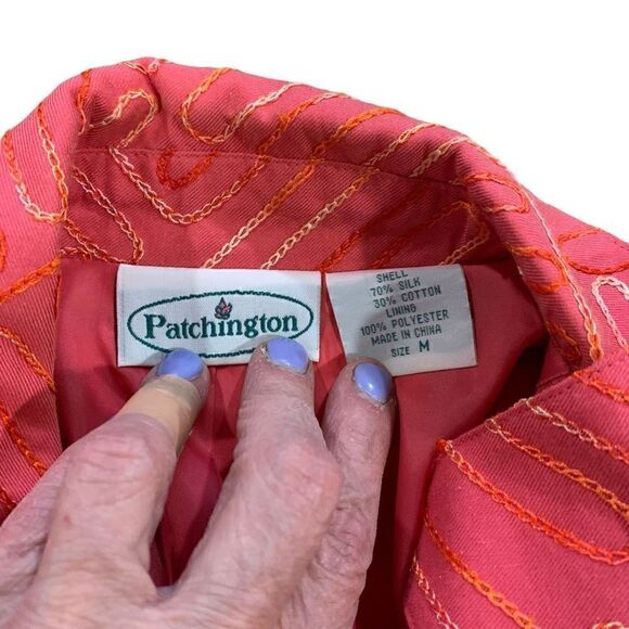 Patchington Vintage 80s 90s Embroidered Silk Blend  Melon‎ Blazer Wmn Medium EUC - Picture 6 of 13